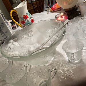 Elegant Frosted Glass Punch Bowl Set